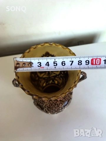 Страхотна Стара Ваза От Кехлибарено Стъкло И Филигран, снимка 7 - Антикварни и старинни предмети - 53731889