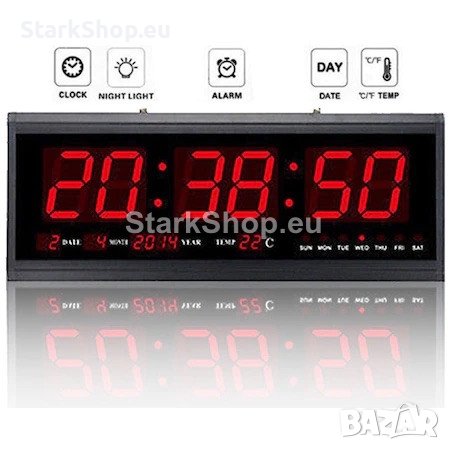  LED стенен часовник с термометър и аларма, снимка 3 - Стенни часовници - 39972572