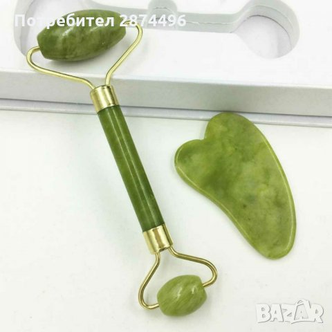 2870 Масажен ролер за лице и гуа-ша – Зелен нефрит, снимка 14 - Козметика за лице - 35789841