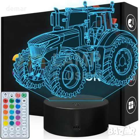 Нощна лампа - трактор Magiclux за момчета, 16 променящи се цвята, димируема с дистанционно