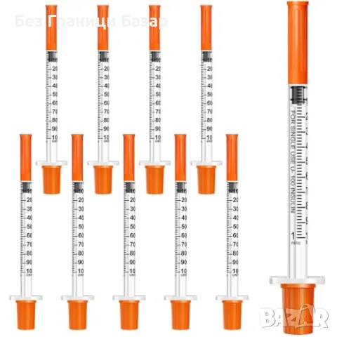 Нов комплект 10 броя спринцовки 1 ml с игла 31G 8 mm, стерилно индивидуално опаковани