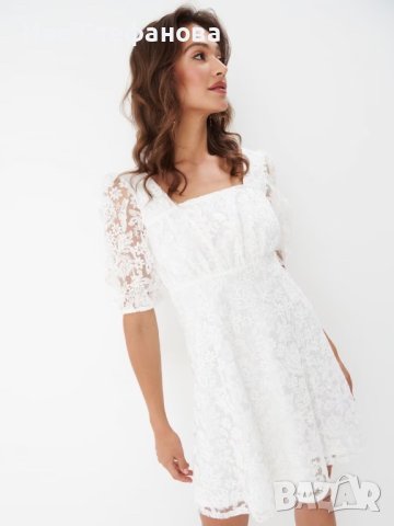  Нова кукленска буфан ръкав бяла дантелена дантела  елегантна официална рокля розова дантела , снимка 17 - Рокли - 41893979