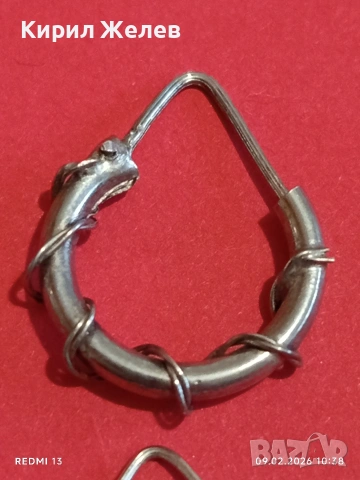 Сребърни обеци с декоративно обвита тел ръчна ювелирна изработка 53687, снимка 7 - Обеци - 53410821