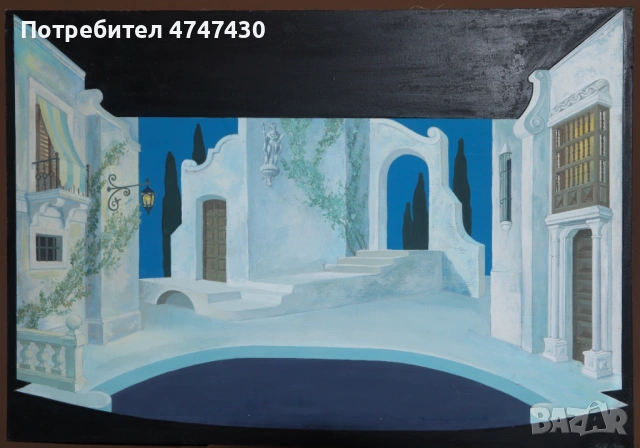 Иван Савов темперни бои сценография " Севилският бръснар ", снимка 3 - Картини - 53635308