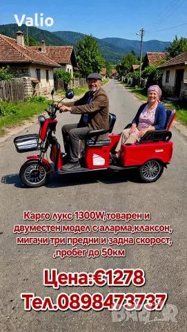 Електрическа триколка двуместна товарна 1000W, снимка 3 - Мотоциклети и мототехника - 55762740