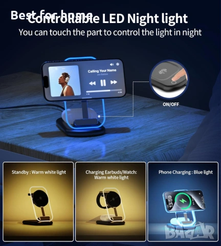 3-в-1 магнитна безжична зарядна станция за Apple устройства, снимка 3 - Друга електроника - 53047712