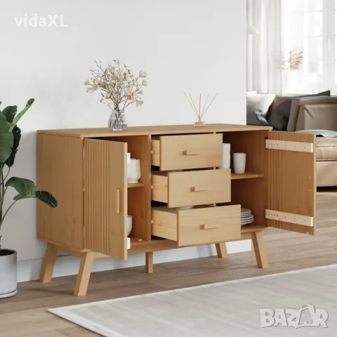 vidaXL Сайдборд OLDEN, кафяв, 114x43x73,5 см, бор масив, снимка 4 - Бюфети - 56147295