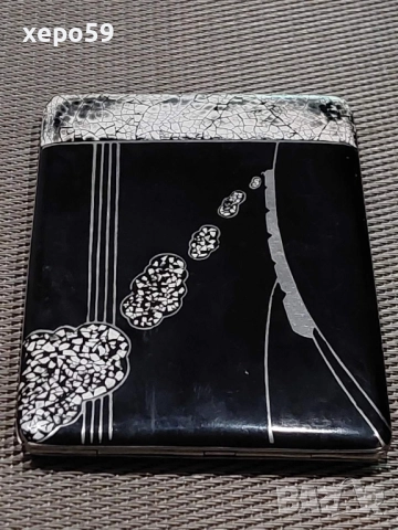 Френска сребърна кутия(табакера) за цигари-арт деко с емайл/техника лак и яйчена черупка/, снимка 7 - Антикварни и старинни предмети - 52579098