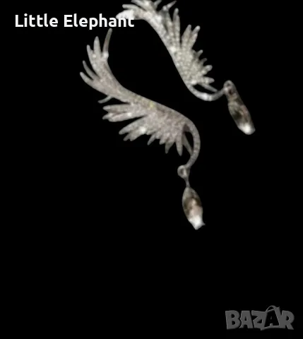 Сребърни обеци по цялото ухо-масивен модел с кристали,"Ангелски крила",white/нови