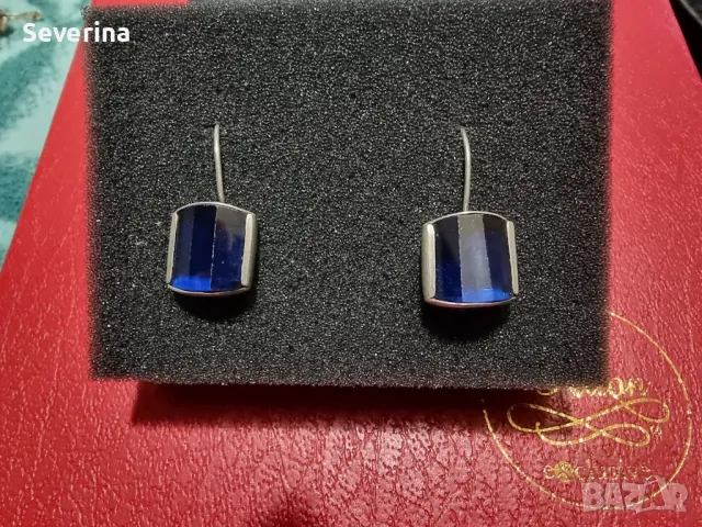 Авторски,сребърни обеци с голям син камък , снимка 3 - Обеци - 49040380