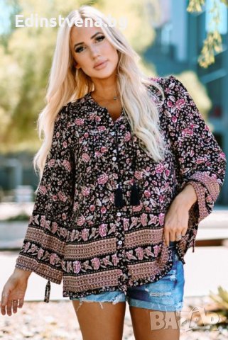 Дамска блуза с дълъг ръкав и флорален принт, снимка 5 - Блузи с дълъг ръкав и пуловери - 40456142