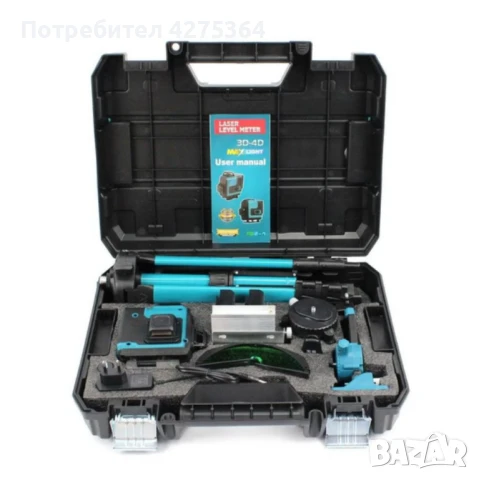 Самонивелиращ Лазерен Нивелир 4D с 16 Линии, Зелен Лазер, Тринога и Куфар, снимка 10 - Друга електроника - 50532279