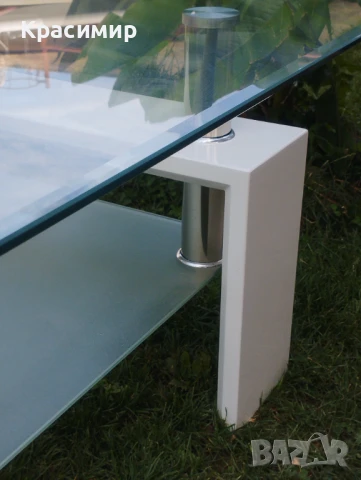 Маса от закалено фасетирано стъкло и неръждаем метал. Изключително сигурна и стабилна. , снимка 9 - Маси - 51393073