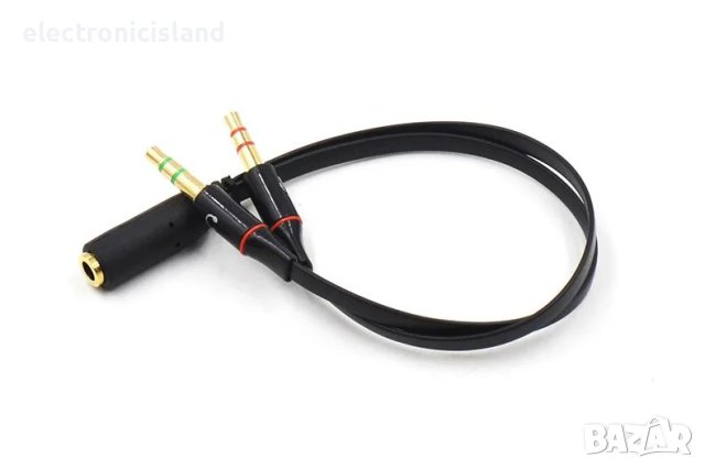 Адаптер Преходник Гнездо от 3,5 мм женски към 3,5 мм мъжки жак (стерео аудио + микрофон), плосък , снимка 3 - Други - 44313146