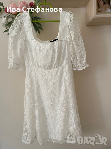 Нова кокетна кукленска елегантна буфан ръкав бяла дантела бяла дантелена  рокля , снимка 3 - Рокли - 41943627