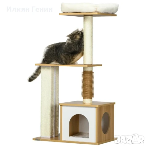 PawHut Котешко дърво Котешка пещера, 1 котешко легло, 1 място за почивка, 59,5 см x 39,5 см x 114 см, снимка 5 - За котки - 50752935