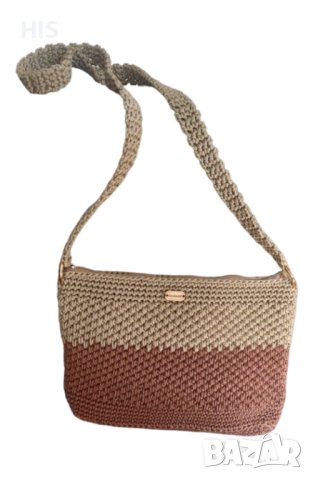 Дамска плетена чанта, беж и кафяво, ръчно изработена, снимка 9 - Чанти - 42698885