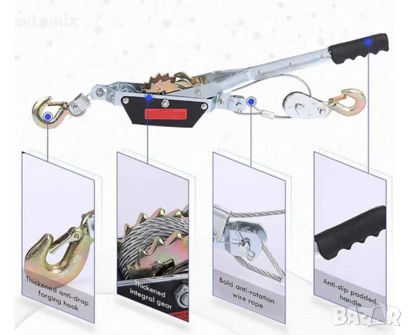 Ръчна лебедка-скрипец със стоманено въже, 4 тона, снимка 8 - Аксесоари и консумативи - 49749534