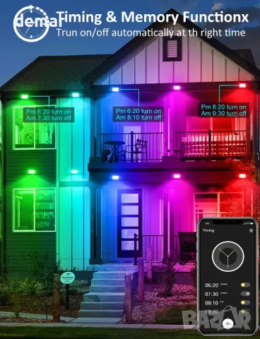 NATPOW 60W RGB Прожектори, с дистанционно и APP, WiFi, IP66, (2 броя), снимка 6 - Прожектори - 47519331