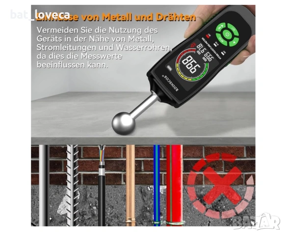 Нов Влагомер RDINSCOS – професионален уред за измерване на влага без пробиване и повреждане на повър, снимка 6 - Други инструменти - 53667275