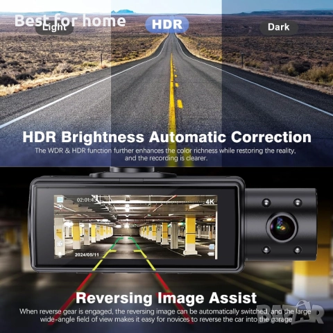 SHRINLUCK X5 4К WiFi 3-канална двойна предна и задна автомобилна даш камера, снимка 7 - Аксесоари и консумативи - 51593678