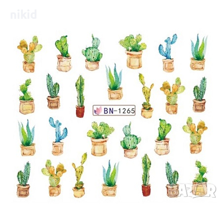 лист 12 в 1 вида кактус кактуси слайдер татос ваденки водни стикери за нокти маникюр, снимка 2 - Продукти за маникюр - 36227084