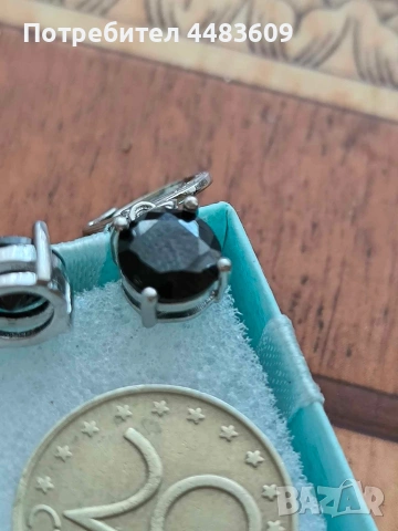 Сребърни обеци с черен цирконии , снимка 4 - Обеци - 53759472