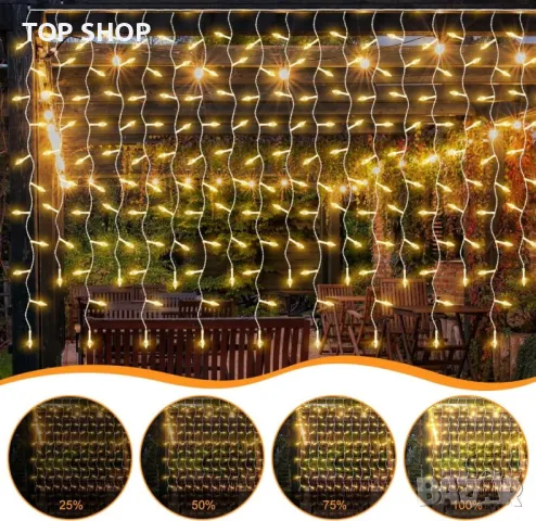 CORST Външни светлини завеса, 6M x 1M, Водоустойчиви, Свързваеми, Дистанционни, 8 режима, топло бяло, снимка 3 - Външни лампи - 49944919