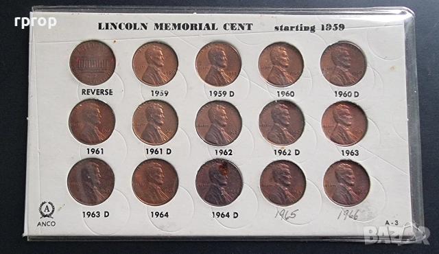 САЩ.
1 цент.
1959 - 1966 г
Нови.