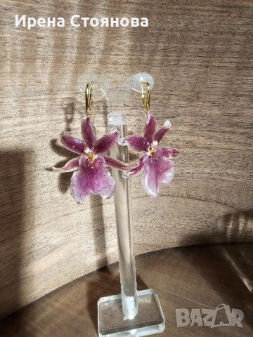 Обеци с естествен цвят на орхидея , снимка 4 - Обеци - 52387375