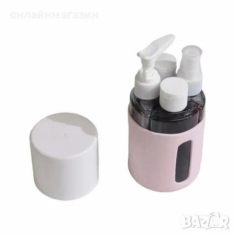 Комплект компактни бутилки за пътуване – 4 бр. контейнери за козметични и хигиенни течности, снимка 1