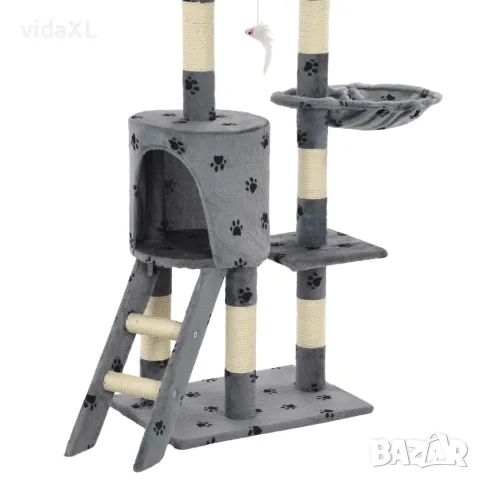 vidaXL Котешко дърво със сизалени стълбове, 138 см, сиво, на лапички, снимка 8 - За котки - 56146221