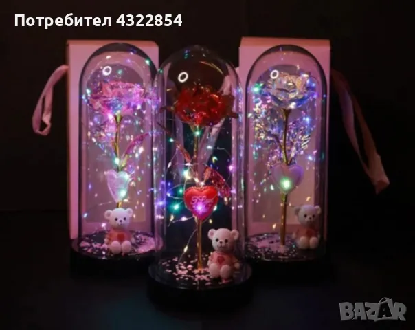 За Свети Валентин Романтична стъкленица с роза, мече и LED светлини, снимка 2 - Други стоки за дома - 48858728