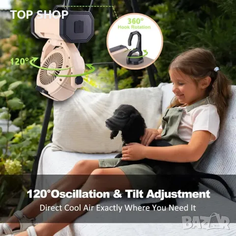 Вентилатор за къмпинг TREKOLOGY с 20000mAh батерия и Power Bank, 120° осцилация, LED светлина, снимка 4 - Къмпинг мебели - 49938075