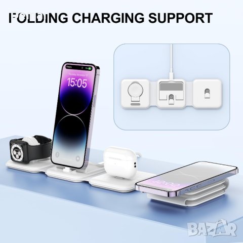 3-в-1 сгъваемо безжично зарядно Air Pods, iWatch, iPhone, Apple, снимка 2 - Безжични зарядни - 41866515