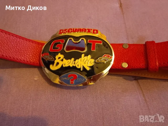 Dsquared2 колан нов естествена кожа метална тока с отварачка женски 107см дължина по 36мм ширина, снимка 3 - Колани - 56073981