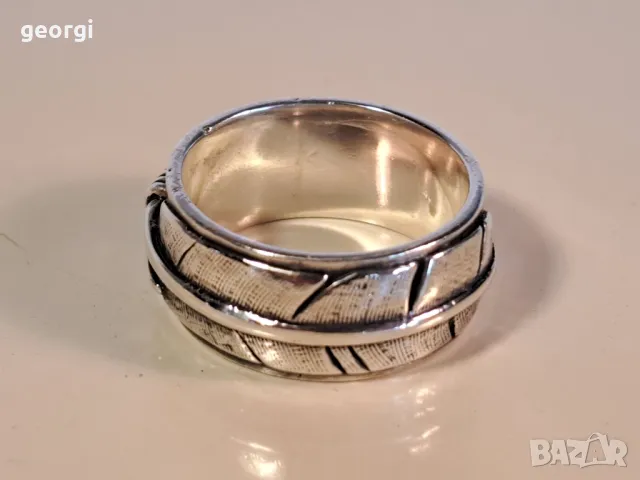 мъжки сребърен пръстен халка Перо