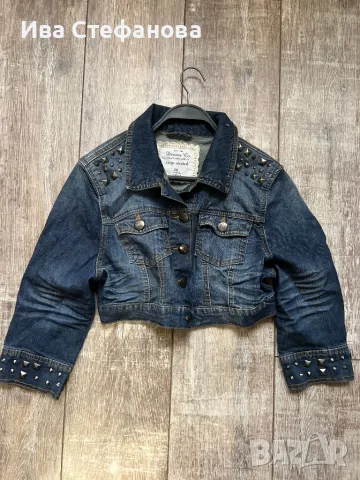 Дамско дънково яке преходно тип късо болеро  ежедневно елегантно еластичен син  деним