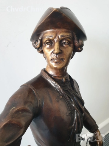 65см-12кг статуетка/стара английска бронзова скулптура/голяма фигура на ловец с куче, снимка 5 - Статуетки - 52755927