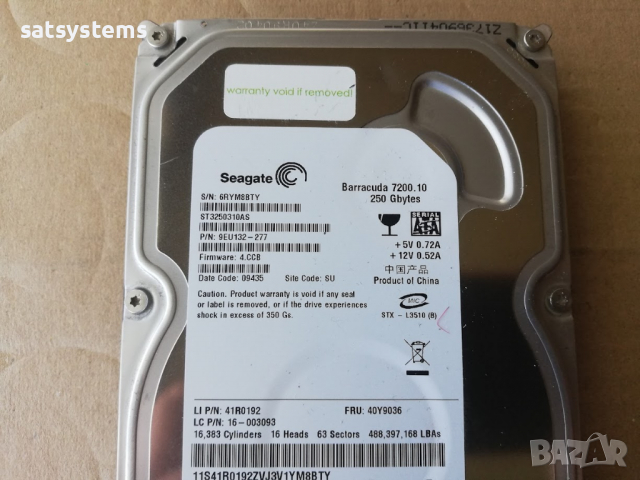 Хард диск Seagate Barracuda ST3250310AS 250GB SATA 3.0Gb/s, снимка 3 - Твърди дискове - 36438747