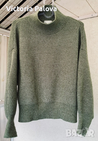 Разкошен пуловер кроп цвят olive , снимка 2 - Блузи с дълъг ръкав и пуловери - 44687054