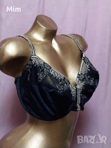 Ulla Popken 110 D Черен сутиен с бродерия , снимка 3 - Бельо - 53689367