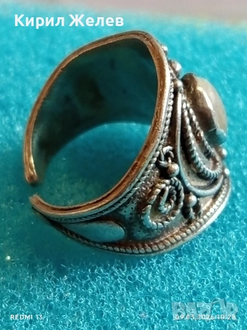 Старинен сребърен пръстен филигранна изработка с СЕДЕФ ювелирна изработка 51348, снимка 8 - Пръстени - 53763327