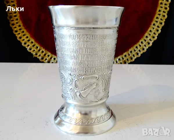 Немска чаша от калай,картини от любовна песен. , снимка 5 - Антикварни и старинни предмети - 48042290
