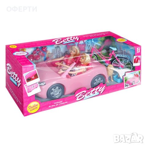  Розова играчка кабриолет с 2 манекени кукли Bike & Dog, снимка 2 - Други - 44199517