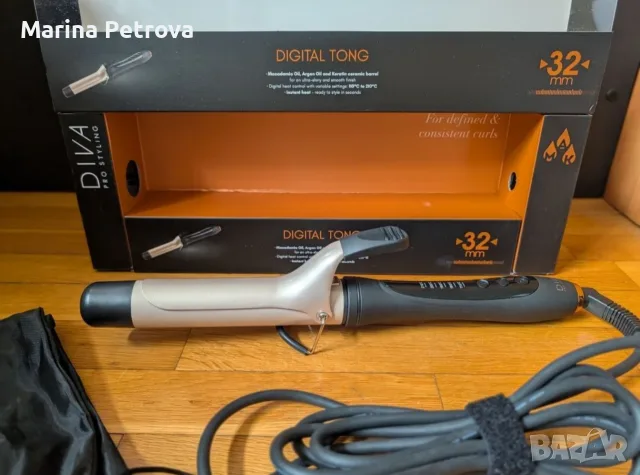 Професионална цилиндрична маша Diva Pro Digital Tong 32мм, снимка 3 - Маши за коса - 55804062