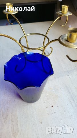 Красив месингов свещник със стъклена чашка, снимка 4 - Антикварни и старинни предмети - 41906805