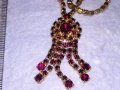 РАЗКОШНА СТАРИННА РЕТРО АРТ ДЕКО ПОЗЛАТЕНА БРОНЗОВА СКЪПОЦЕННА ОГЪРЛИЦА с КАМЪНИ ГРАНАТ 38656, снимка 11