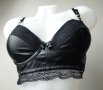 75В черен кожен сутиен/бюстие с дантела на чашките и подгръдната част., снимка 5