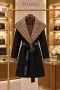 Gucci Луксозно Дамско Двулицево Палто С Качулка Колан С Надпис И Монограм В Черно И Кафяво Код E186, снимка 4